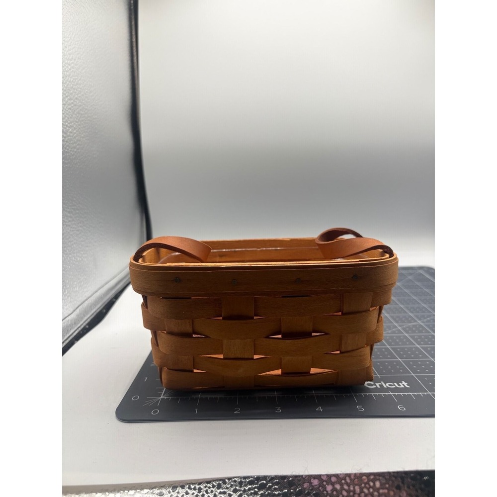 Longaberger Small Rectangular Woven Wood Basket with Leather Handles and Liner